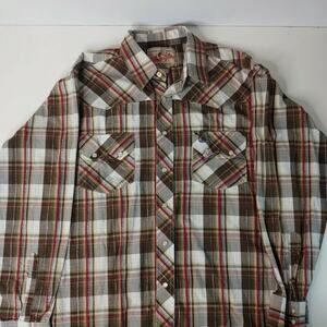 Wrangler Mens Medium Long Sleeve Brown/Red Plaid Pearl Snap Shirt
